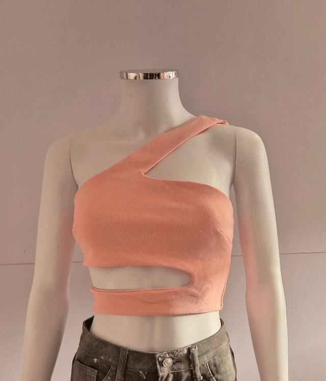 Pink Ribbed Cut Out Crop Top