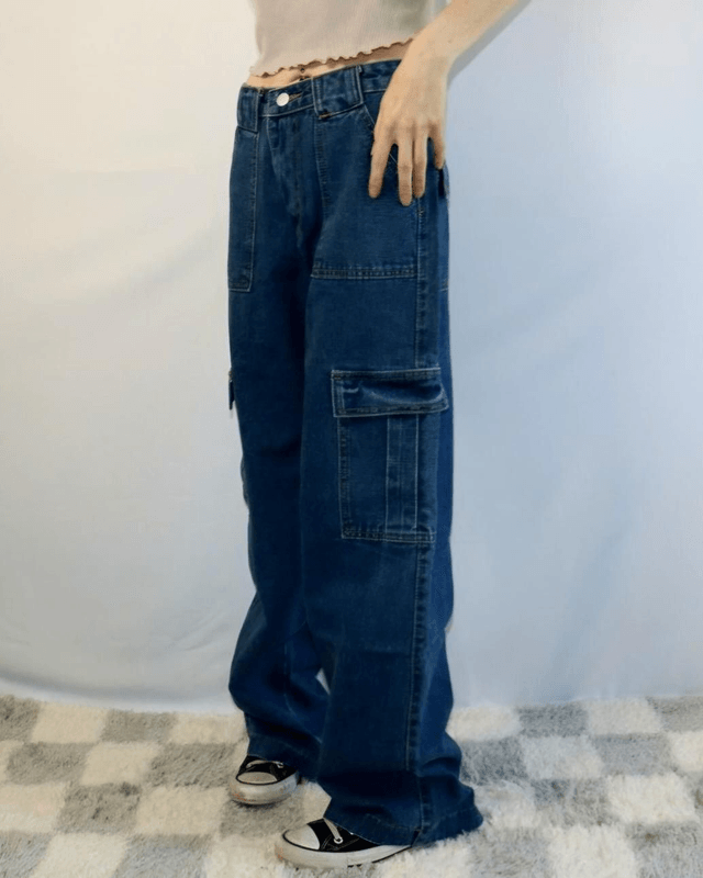 Denim Cargo Jeans Wide Leg