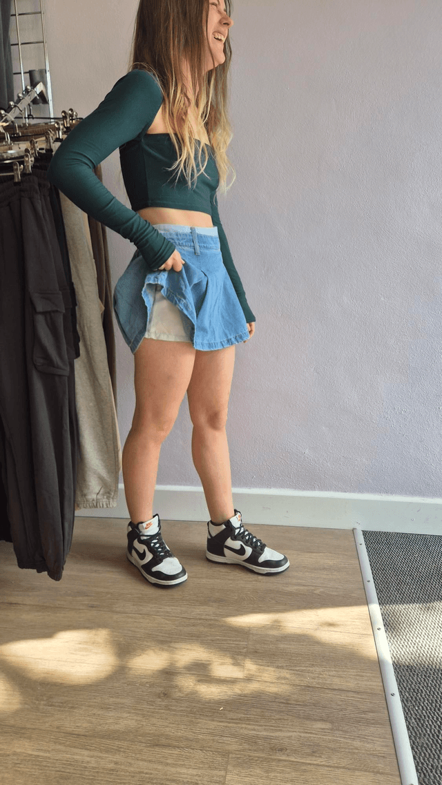 Pleated Mini Denim Skort