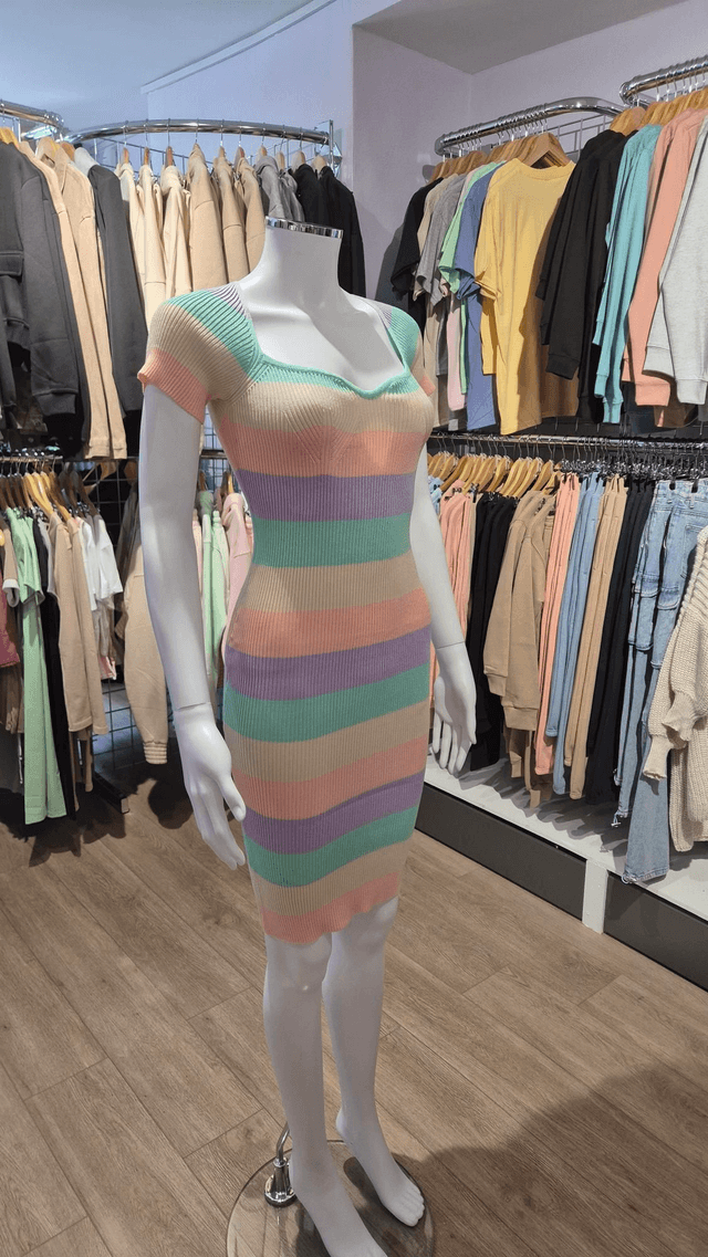 Block Colour Stripe Ribbed Midi Dress