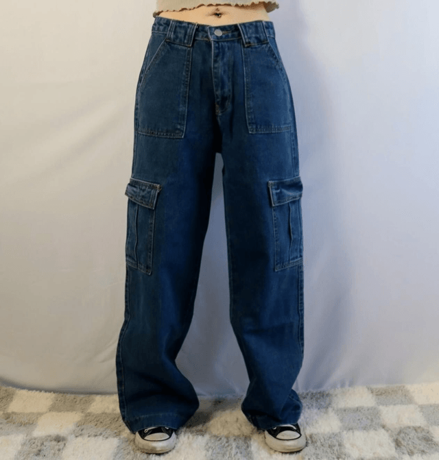 Denim Cargo Jeans Wide Leg