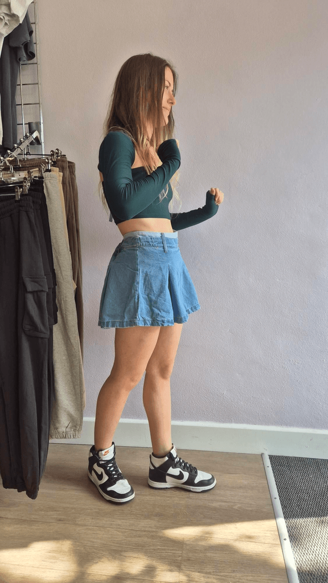 Pleated Mini Denim Skort