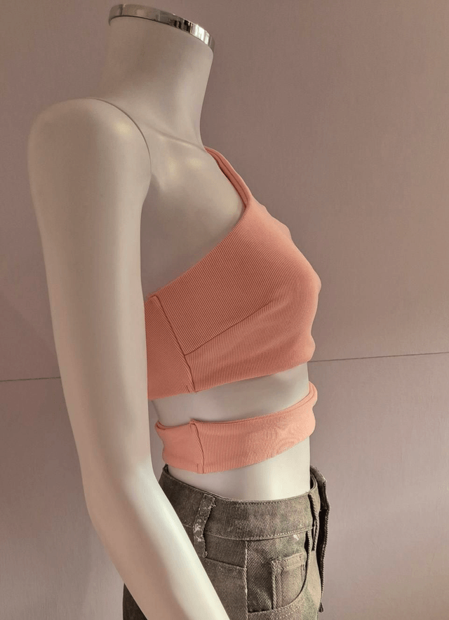 Pink Ribbed Cut Out Crop Top