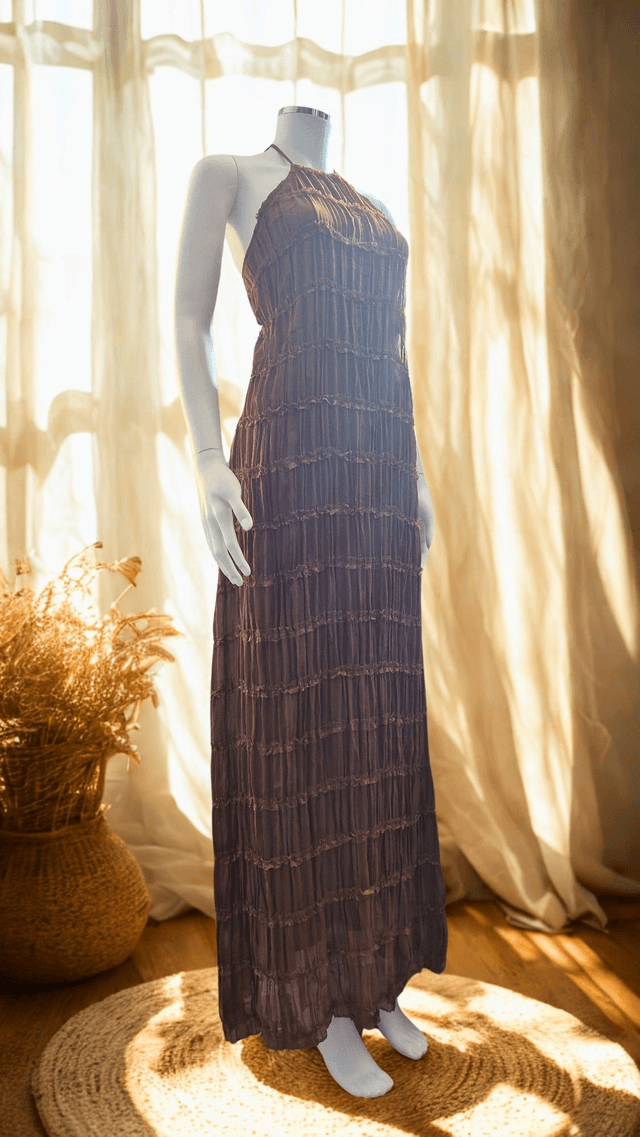 Chiffon Halter Neck Gathered Maxi Dress