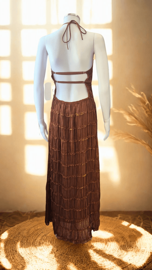 Chiffon Halter Neck Gathered Maxi Dress