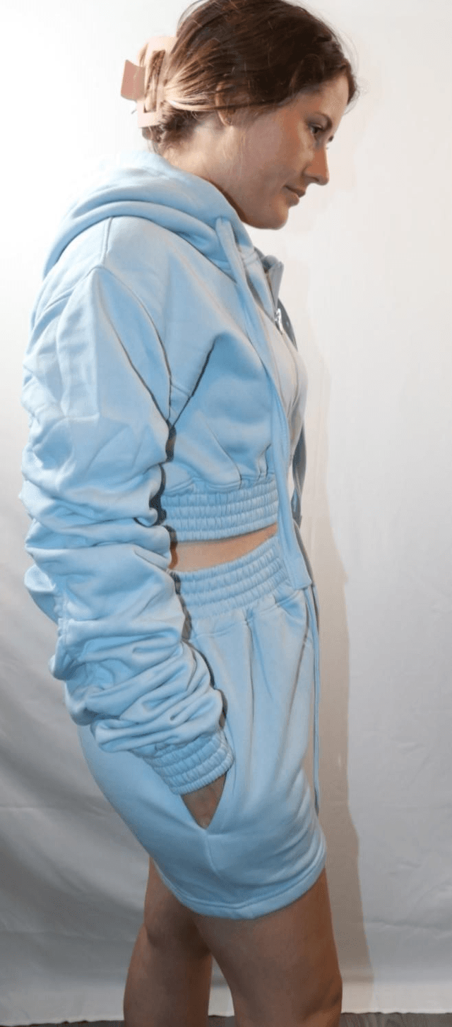 Blue Zip Hoodie & Short Set