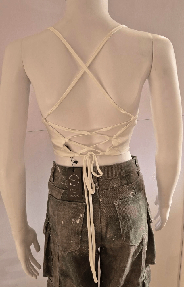 Cream Cowl Neck Crop Top