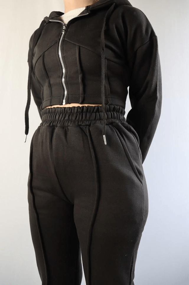 Crop Zip Hoodie & Flare Jogger Set