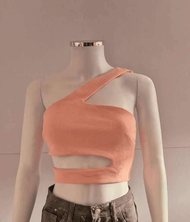 Pink Ribbed Cut Out Crop Top