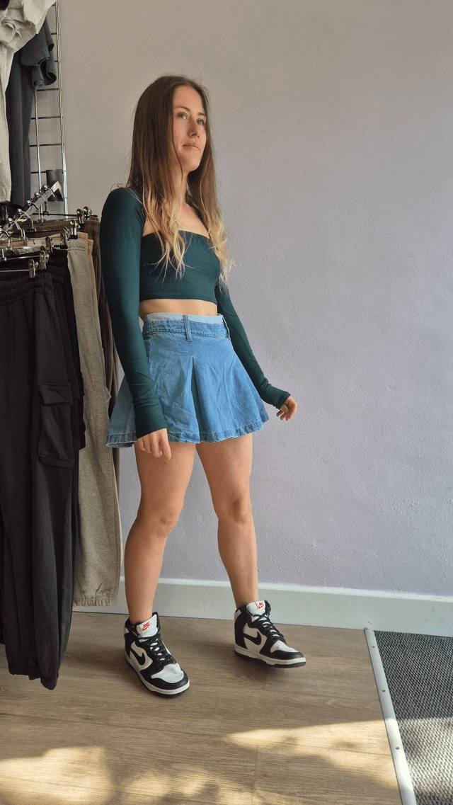 Pleated Mini Denim Skort