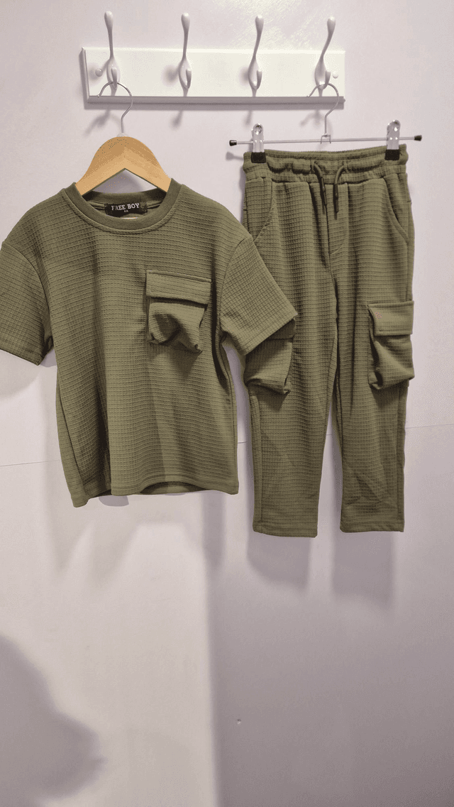 Waffle Texture T-Shirt &amp; Pants Set