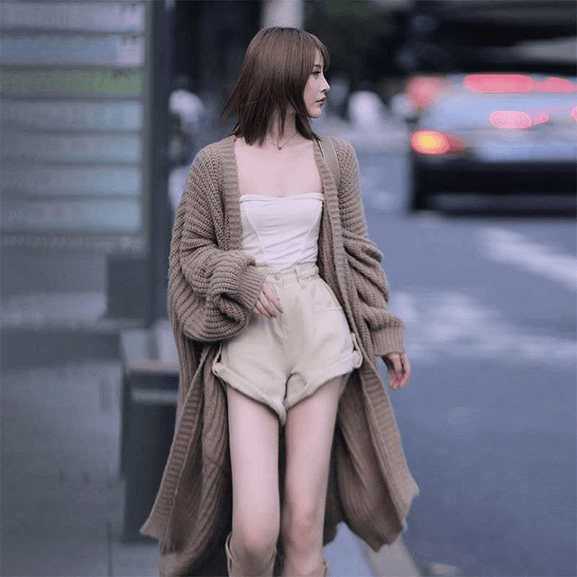 Mid Length Knit Cardigan with Pockets