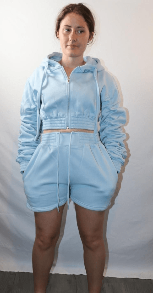 Blue Zip Hoodie & Short Set